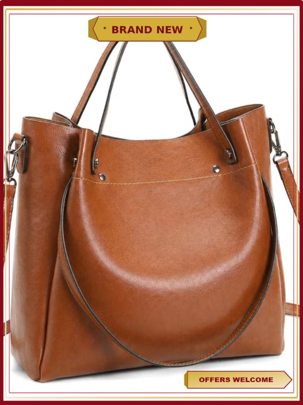 Women's Hobo Bag Vegan Leather Tote Adjustable Crossbody Strap